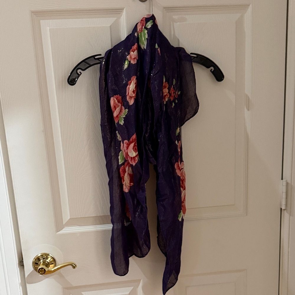 Vintage Floral blue Scarf 40x40 metallic